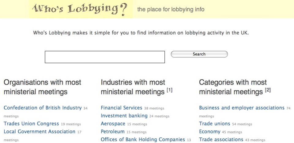 Who's Lobbying homepage