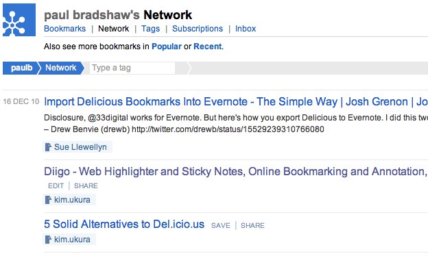 Leaving Delicious - other services already being bookmarked on my network