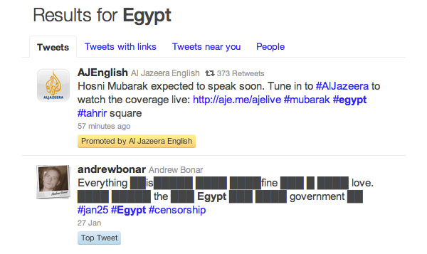 Al Jazeera sponsored Twitter tweet on Egypt