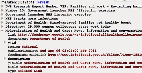 Drilling down into the data within an RSS feed