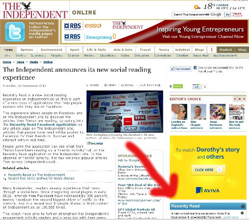 The Independent's new Facebook App in action