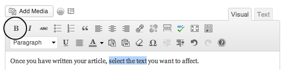 The Wordpress formatting button for bold