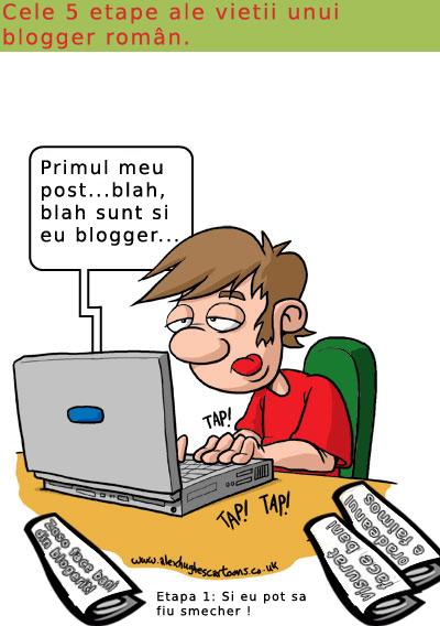 Blogging cartoon in Romanian