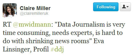 "Data Journalism is very time consuming, needs experts, is hard to do with shrinking news rooms" Eva Linsinger, Profil