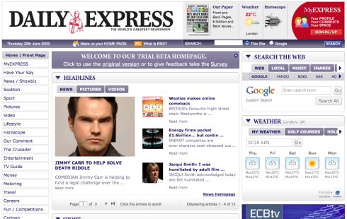 New Express homepage