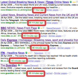 News sites with a time stamp