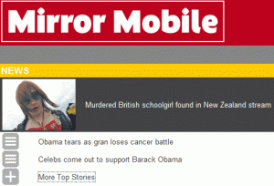 Mirror's mobile site at 8.53am on Nov 5 2008
