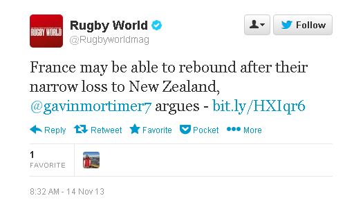 Rugby World Magazine tweet - France may be able to...
