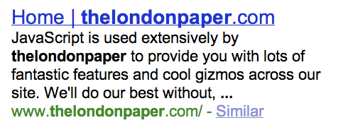 thelondonpaper's poor appearance in google's results