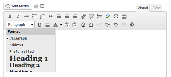 Wordpress Formatting Paragraph Dropdown menu