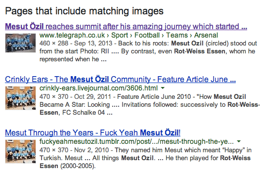 Some of the results brought up by using Google Images' search by image tool Some of the results brought up by using Google Images' search by image tool