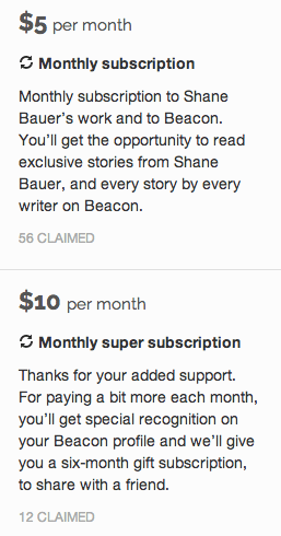 crowdfunding subscriptions on Beacon