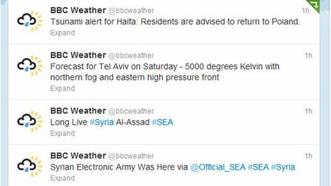 The Syrian Electronic Army hacked the BBC Weather Twitter account