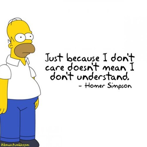 Homer Simpson: Just because I don't care doesn't mean I don't understand