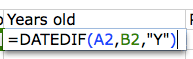 datedif yformula