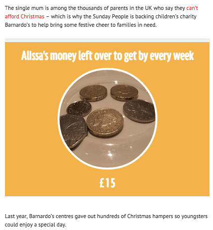 Alissa's money left over to get by every week: £15
