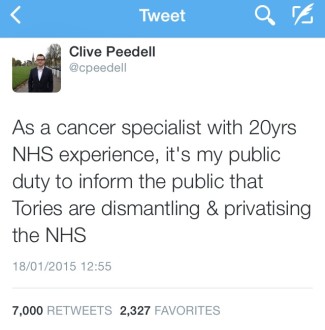 "As a cancer specialist with 20 years NHS experience, it's my #PublicDuty to inform you that the Tories are dismantling and privatising the NHS"