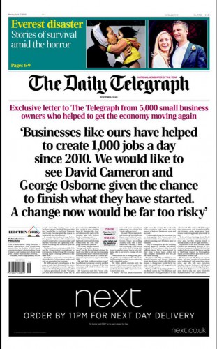 telegraph letter front page