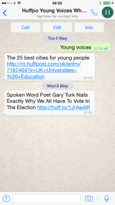 HuffPo's Young Voices WhatsApp account