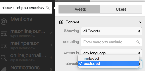 tweetdeck retweets excluded