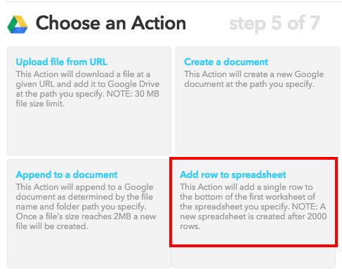 ifttt create row spreadsheet