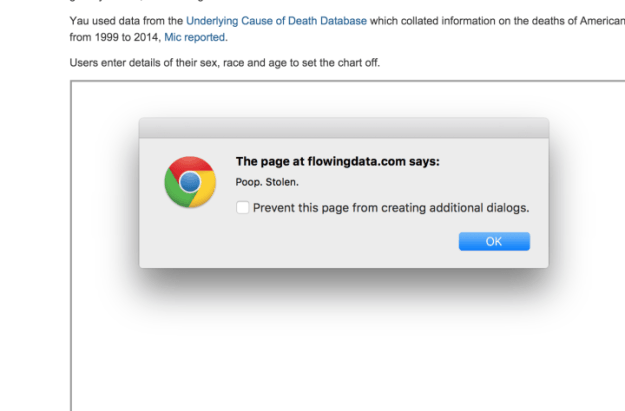 alert pop up saying “poop” 