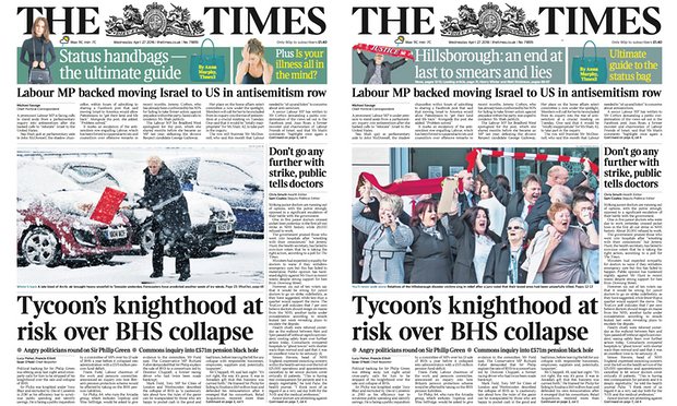 times front pages hillsborough