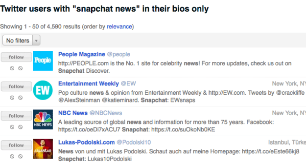 Snapchat search on Followerwonk