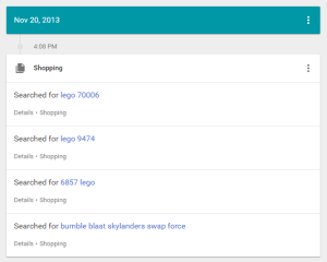 Google My Activity shopping results