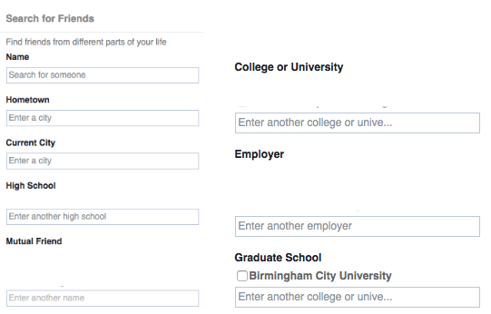 facebook friends search boxes
