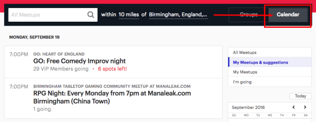 meetup calendar view