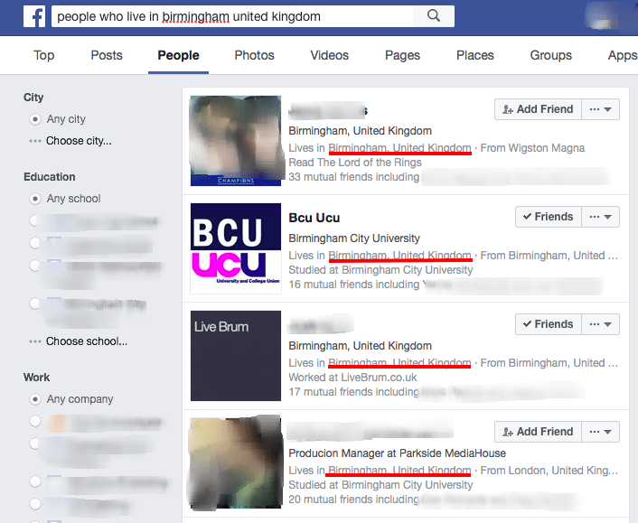 facebook graph search for birmingham