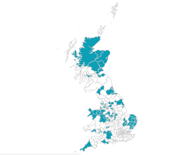 Districts served by a local daily newspaper - from 'Monopolising Local News', produced by the Centre for the Study of Media, Communication and Power, at King's College London