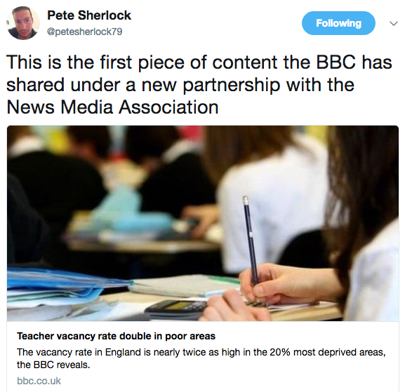 Pete Sherlock on Twitter This is the first piece of content the BBC has shared under a new partnership with the News Media Association