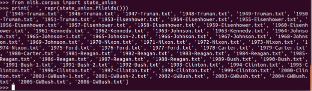 NLTK’s State of the Union corpus