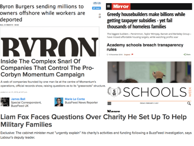 Headlines from stories based on company accounts