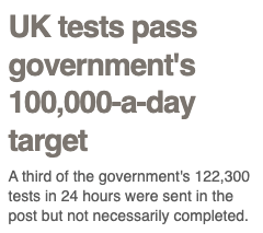 UK tests pass government's 100,000 a day target