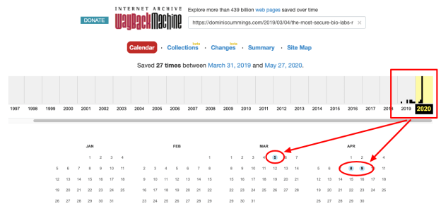 Wayback Machine view for Cummings website