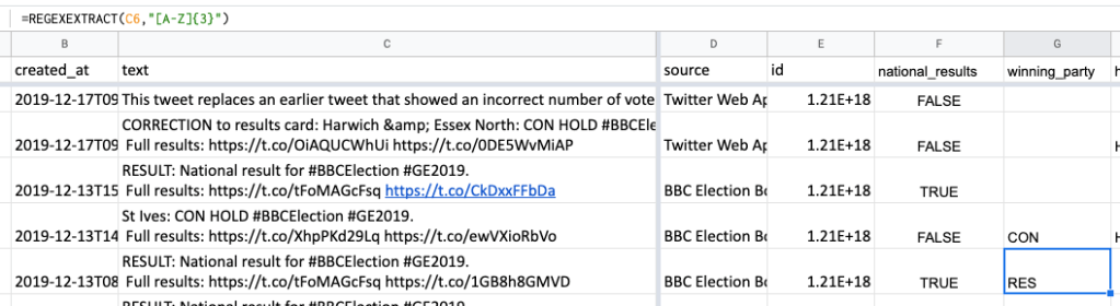 Screenshot of Google Sheets