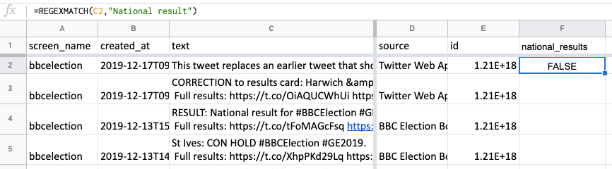Screenshot of Google Sheets