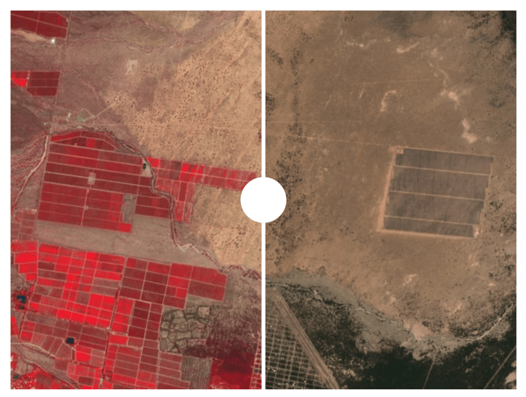 Slider showing agricultural farms (on the left) and the solar farm (on the right)