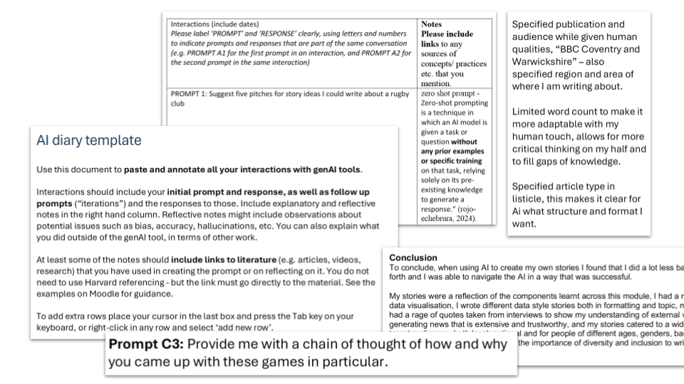 Screenshots of the AI diary