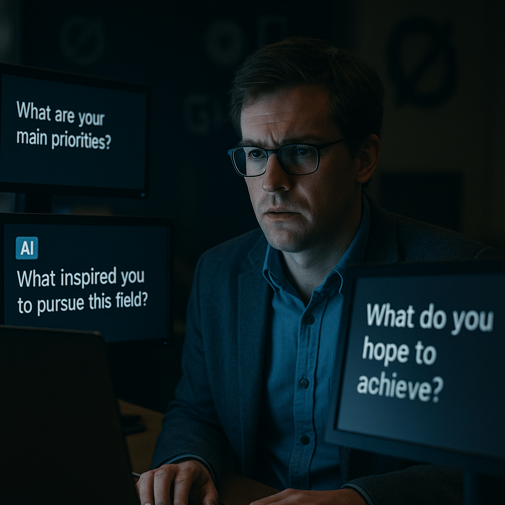 Journalist choosing from different interview questions