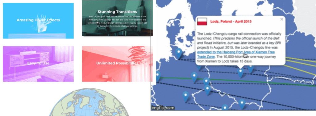 Rollover buttons; map with information box popping up on a place marker