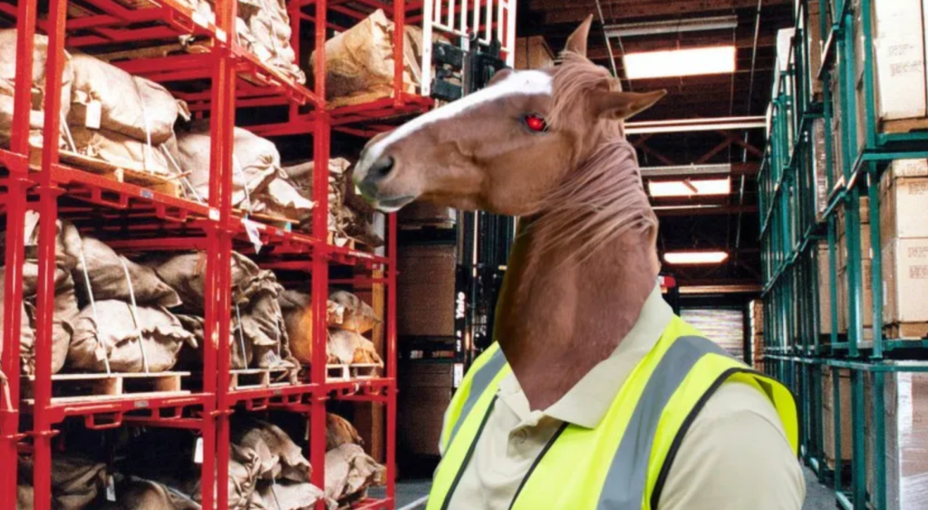 Amazon worker with horse head