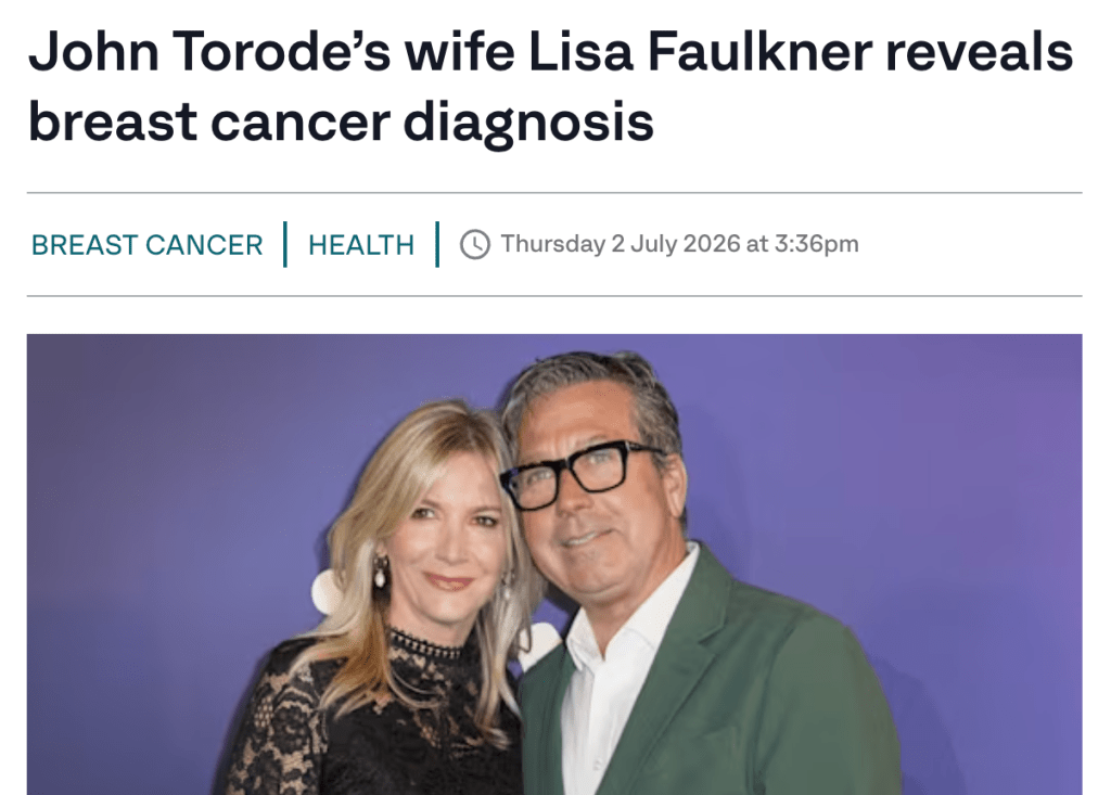 ITV News headline: John Torode’s wife Lisa Faulkner reveals breast cancer diagnosis
